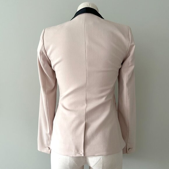 Pink Blazer Jacket Womens Size 4 Fitted Long Sleeve Black Collar - Picture 2 of 7